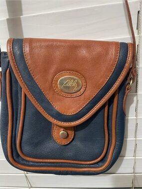 Aldo Navy and Brown Leatherette Crossbody with Gold Accent